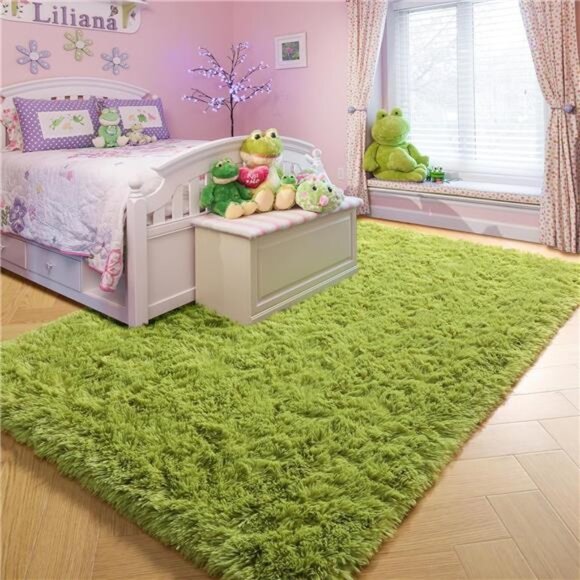Grass Green Area Rug for Bedroom,4'X6',Fluffy Shag for Living Room,Furry Carpet - Picture 5 of 7